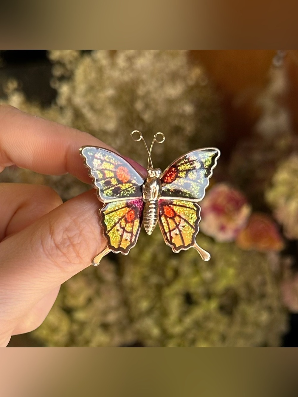 Vintage Multicolored Enamel and Glitter Brooch